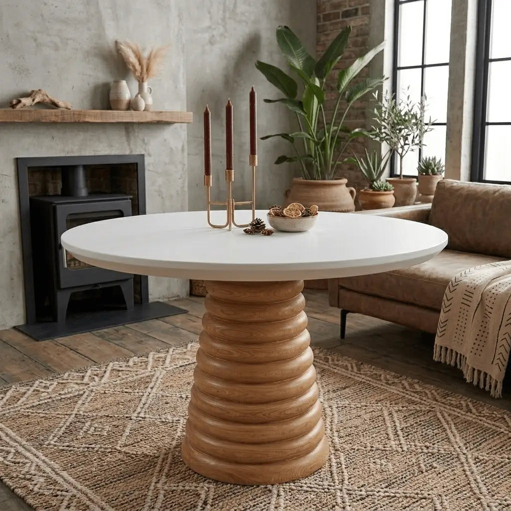 noel ayaklı ahşap yuvarlak yemek masası 