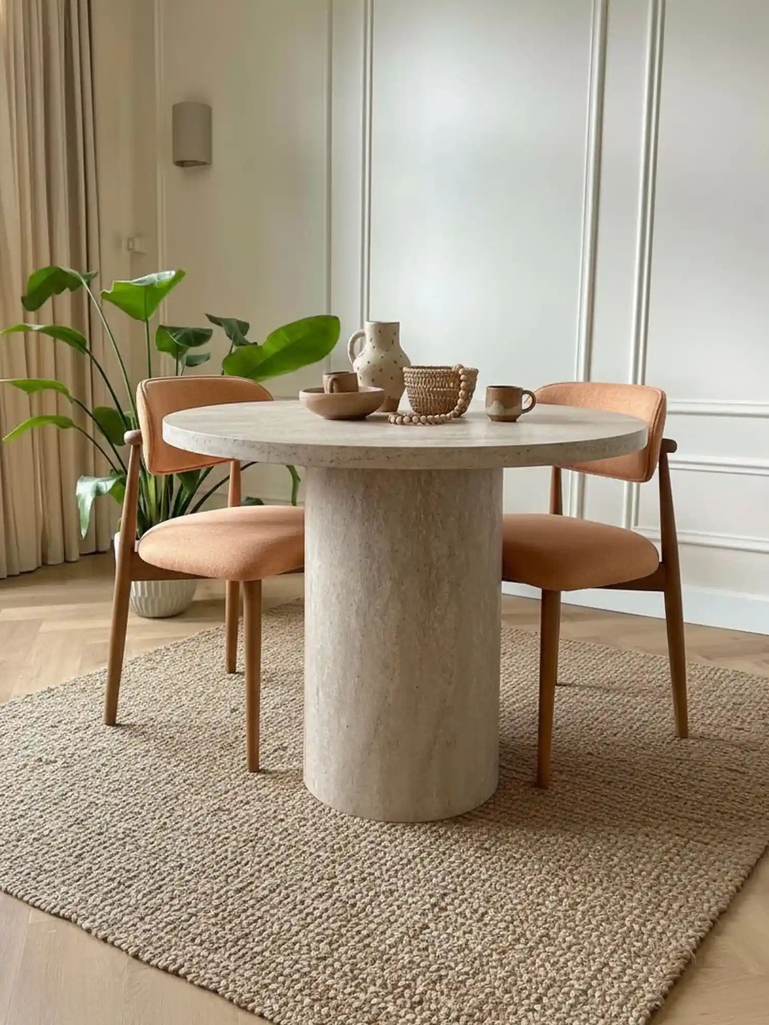 Silindir 4 Kişilik Bohem Traverten Yemek Masası - Evimlüks