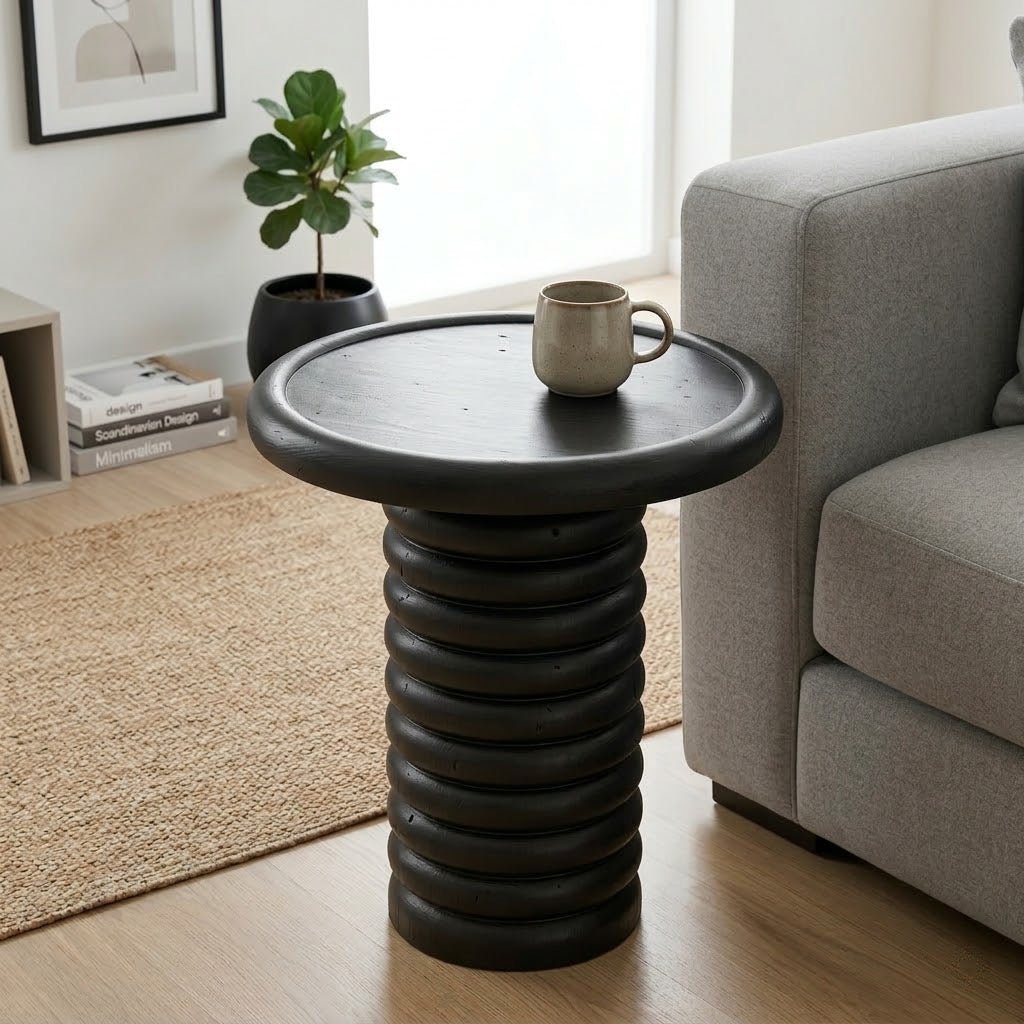 Ham Ahşap Torna Yan Sehpa - Evimlüks