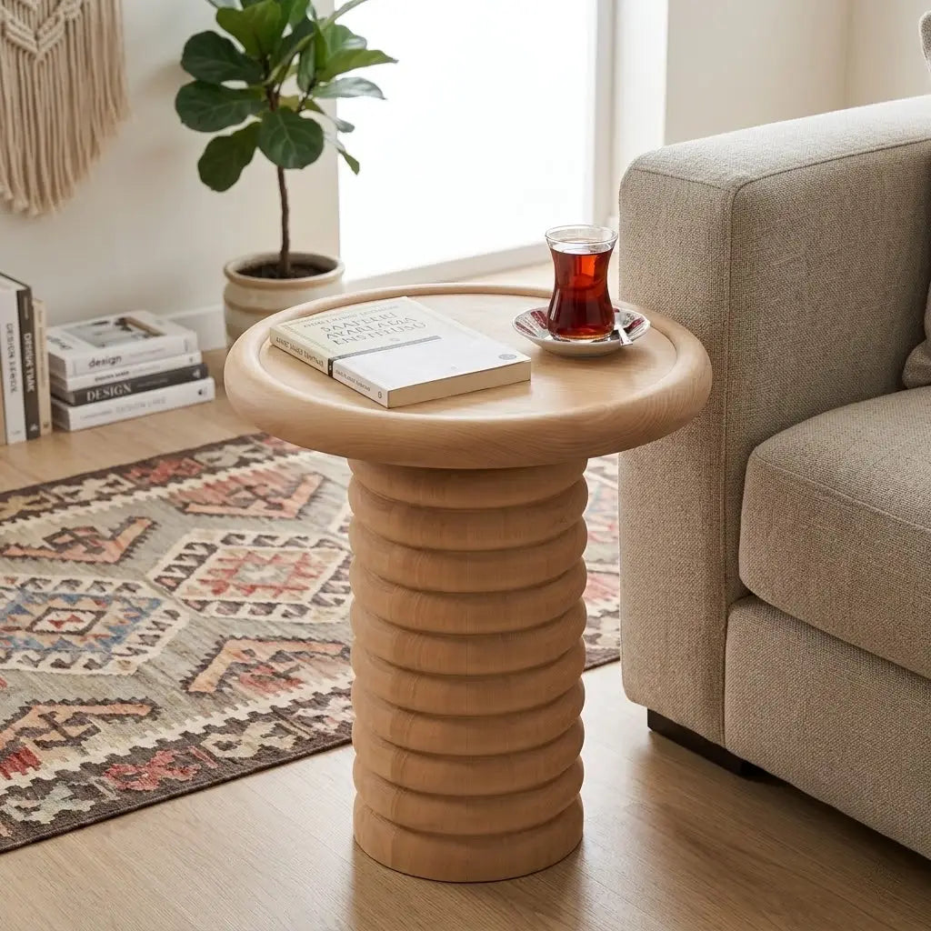 boğum torna ahşap yan sehpa 