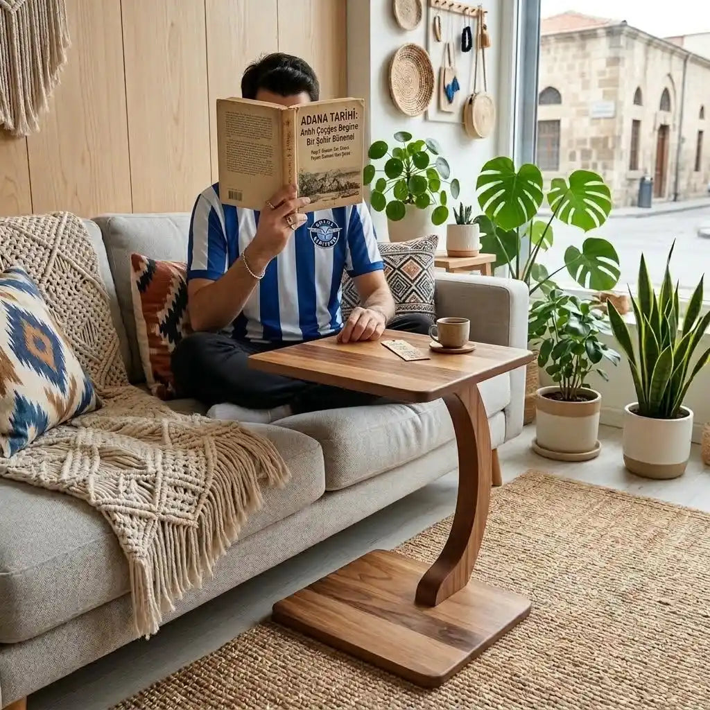 ahşap c sehpa kare  tablalı 