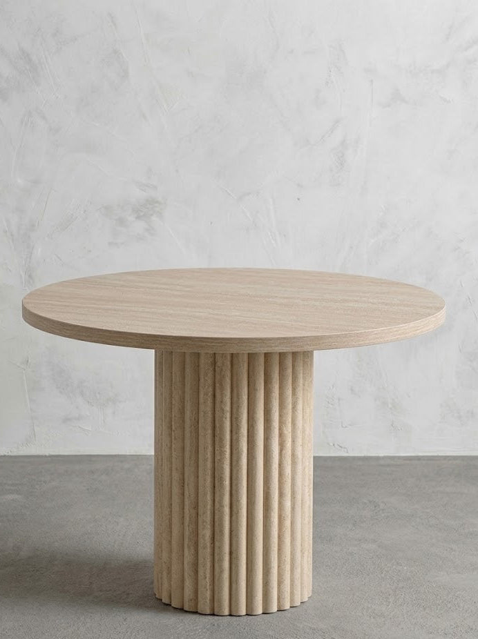 fitilli traverten yuvarlak yemek masası 