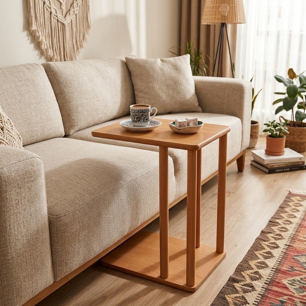 Ham Ahşap Koltuk Altı Sehpası - Evimlüks