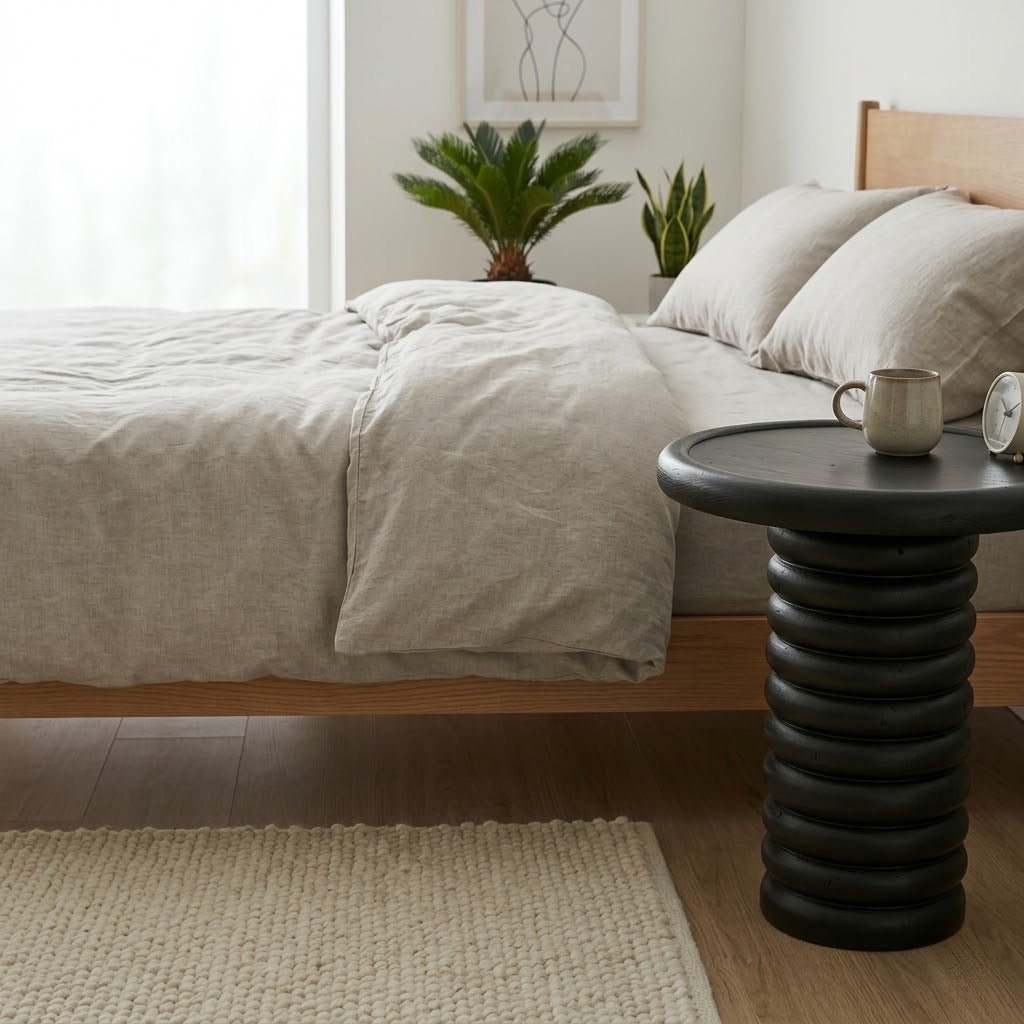 Ham Ahşap Torna Yan Sehpa - Evimlüks