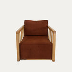 Loop sallanan kollu kaburga ahşap berjer, modern sallanan berjer modeli, beyaz fonda önden düz açıyla çekilmiş ürün fotoğrafı
