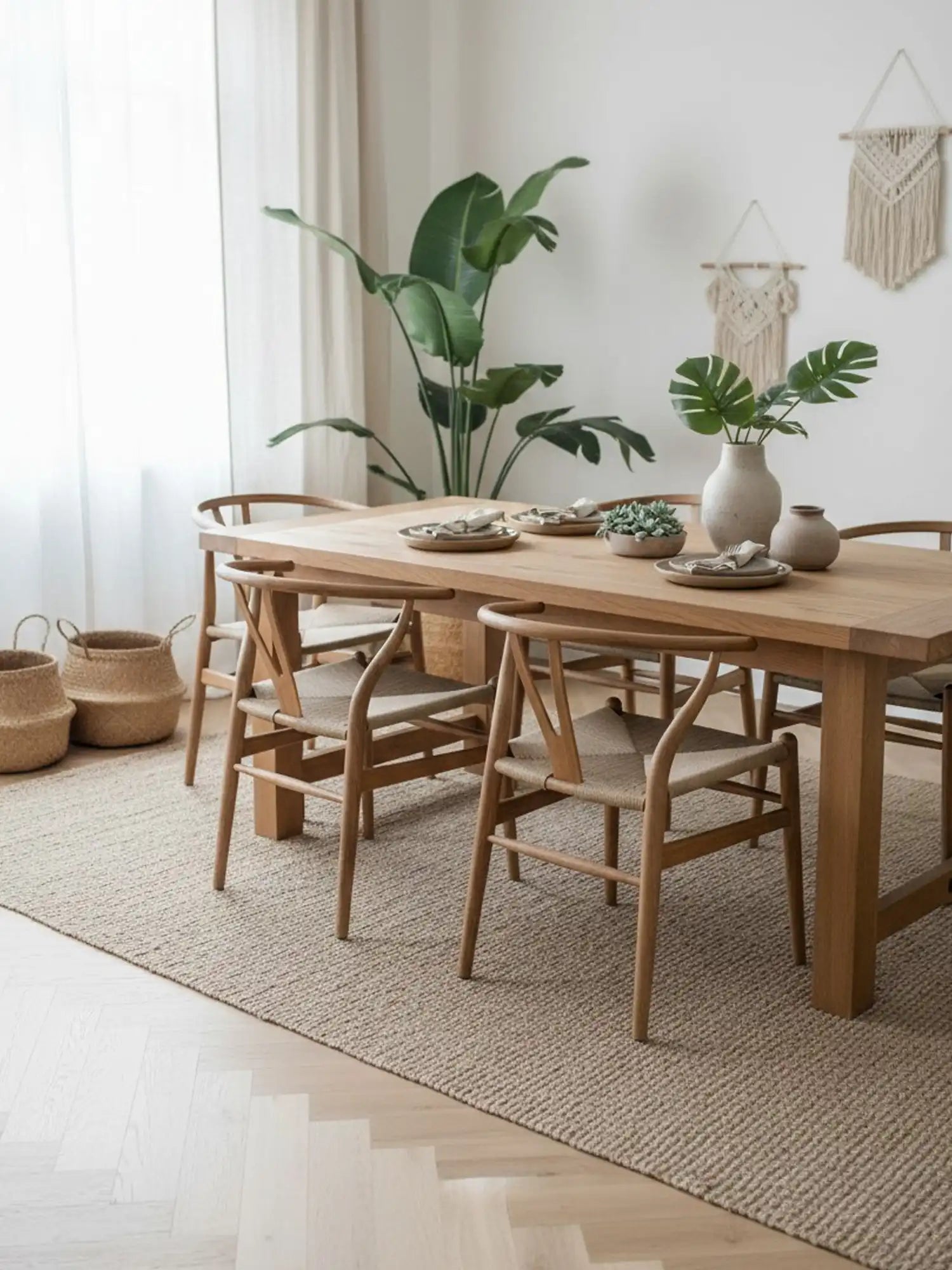 Wishbone Jüt İpli Masif Ahşap Sandalye - Evimlüks