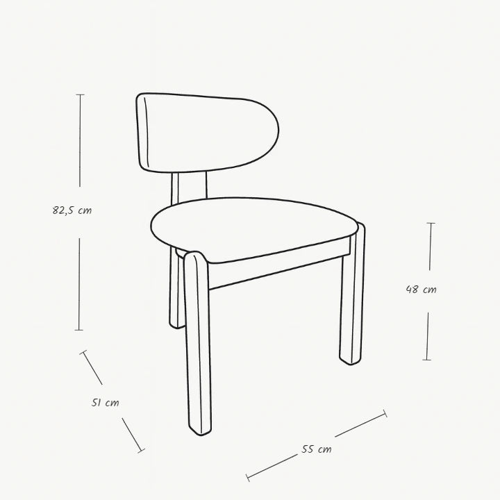 Paladin sandalye teknik çizim genişlik 55 cm derinlik 51 cm yükseklik 82,5 cm oturma yüksekliği 48 cm ürün görseli
