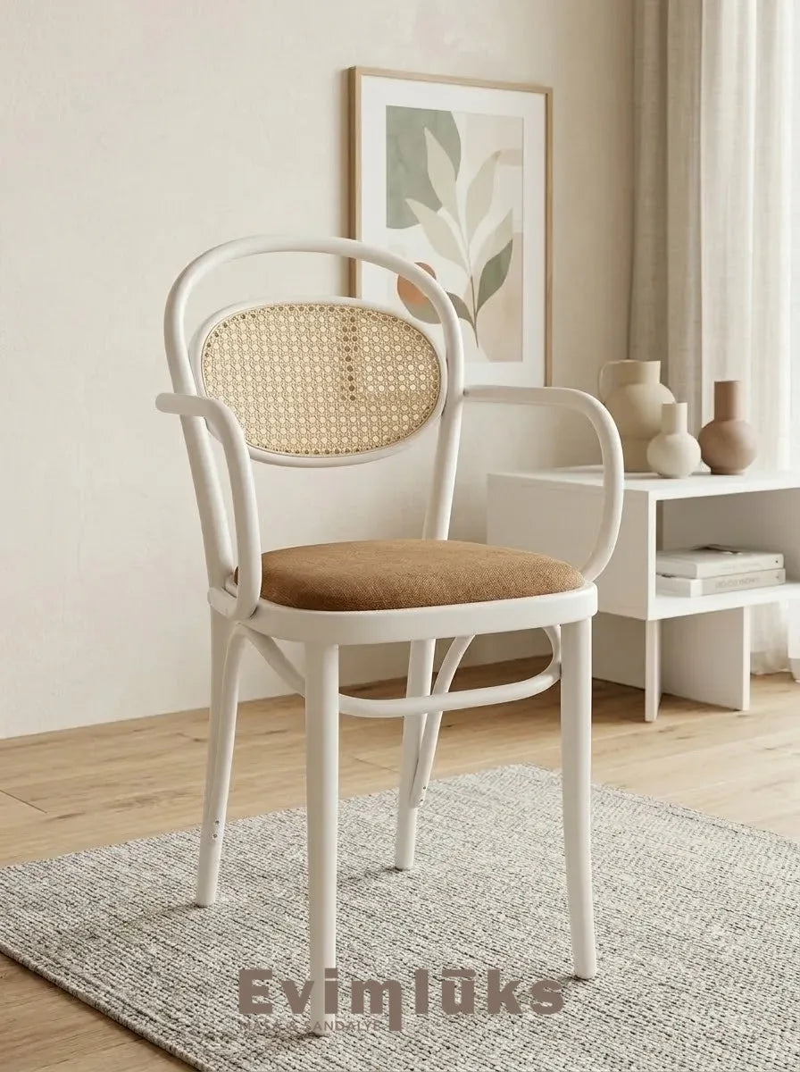 Thonet Model 20 Döşemeli Hazeranlı Kollu Ahşap Sandalye