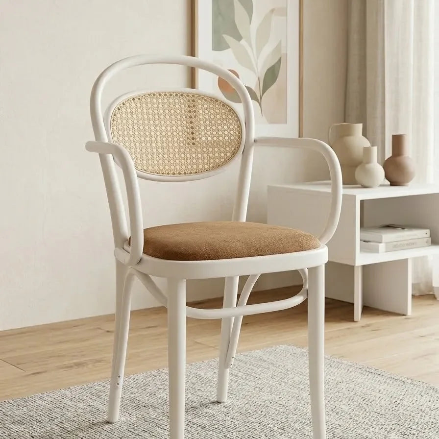 Thonet Model 20 Döşemeli Hazeranlı Kollu Ahşap Sandalye