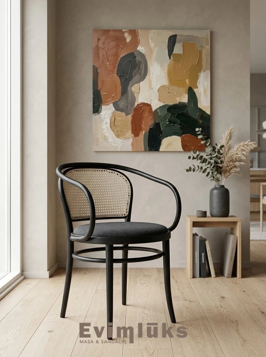 Thonet Model 30 Döşemeli Kollu Hazeranlı Sandalye