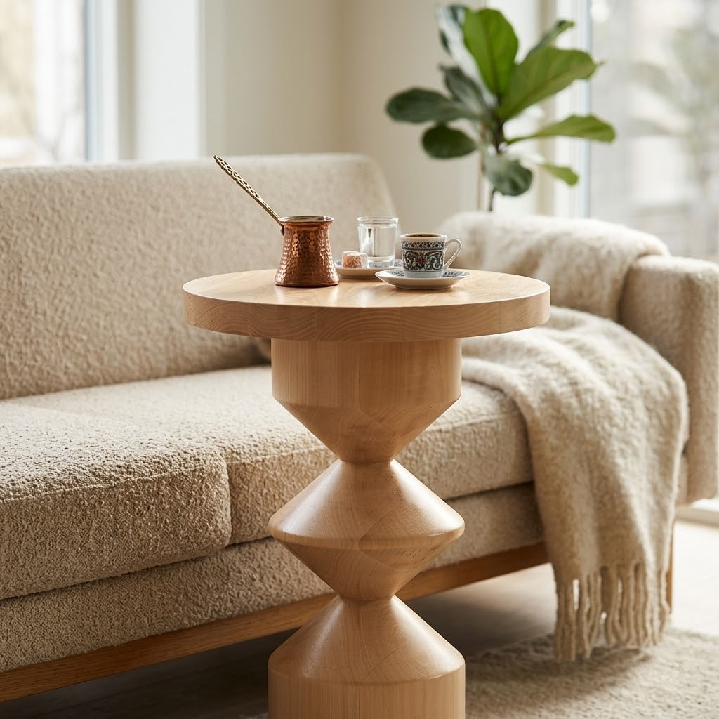 masif ahşap torna ayaklı yan sehpa