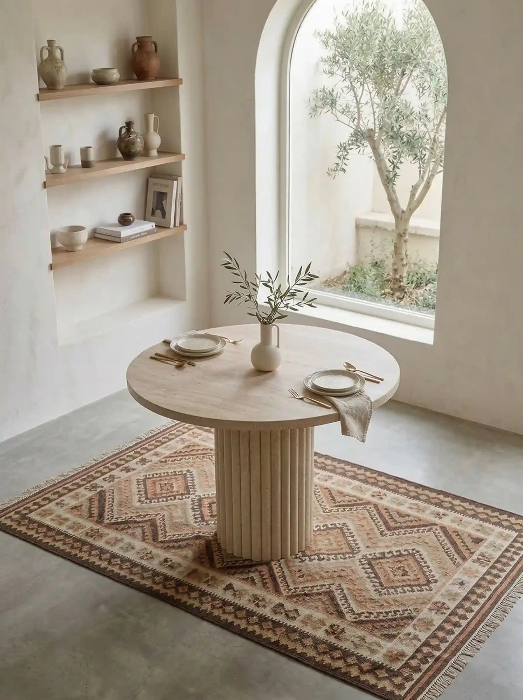 Fitilli 4 Kişilik Bohem Traverten Yemek Masası - Evimlüks