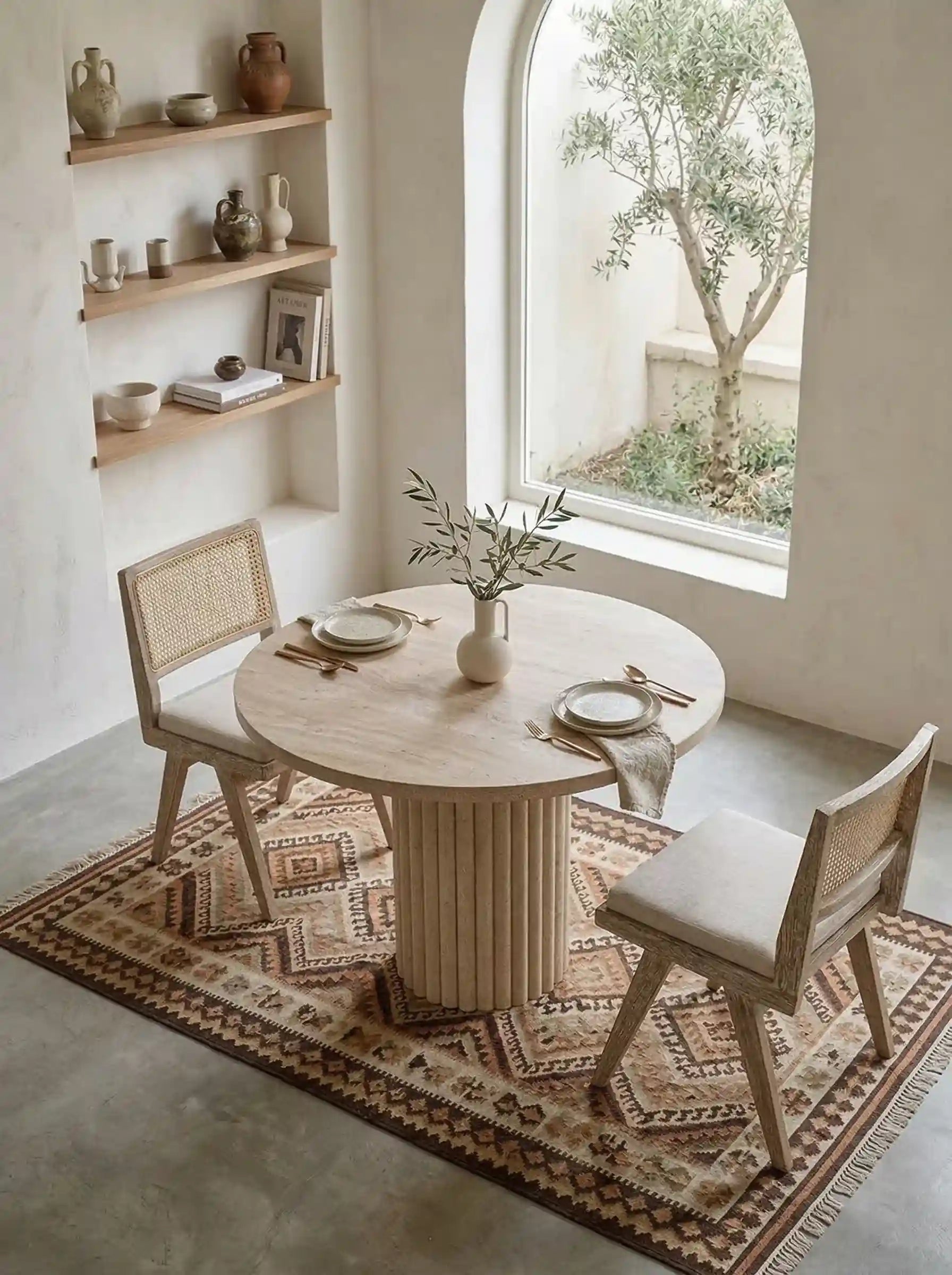 Fitilli 4 Kişilik Bohem Traverten Yemek Masası - Evimlüks