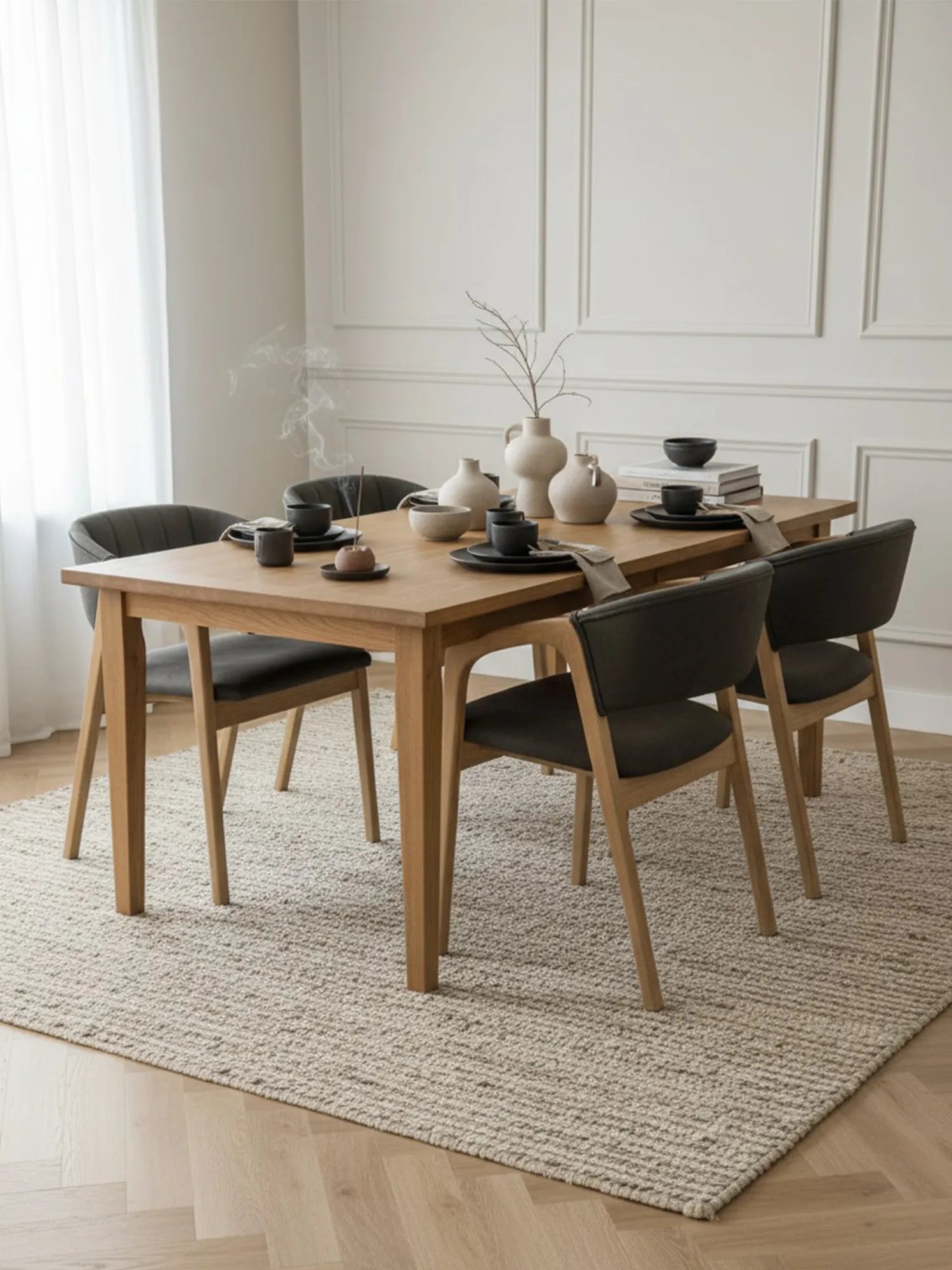 Verde deri ahşap sandalye, modern deri kapitone ahşap sandalye modeli, iç mekanda dekoratif sahne düzeninde çekilmiş ürün fotoğrafı
